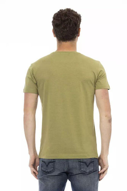 Trussardi Action Chic Green Short Sleeve Tee with Front Print - PER.FASHION