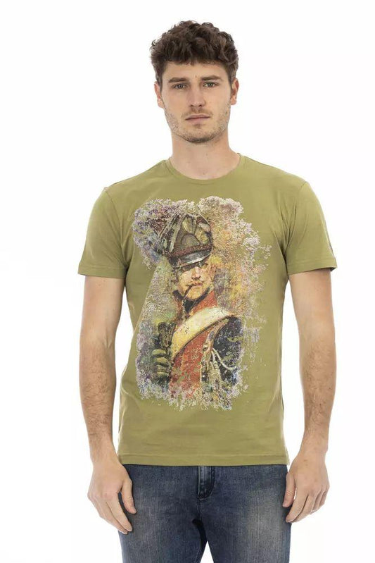 Trussardi Action Chic Green Short Sleeve Tee with Front Print - PER.FASHION
