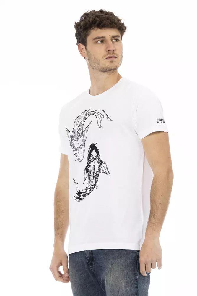 Trussardi Action Chic White Round Neck Cotton Tee - PER.FASHION