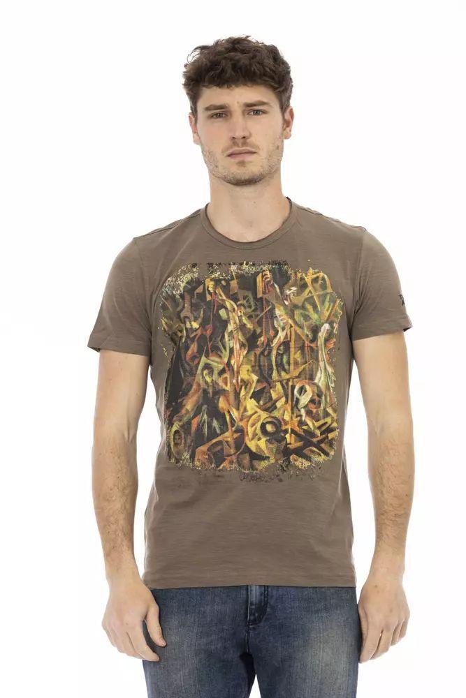 Trussardi Action Elegant Brown Tee with Chic Front Print - PER.FASHION