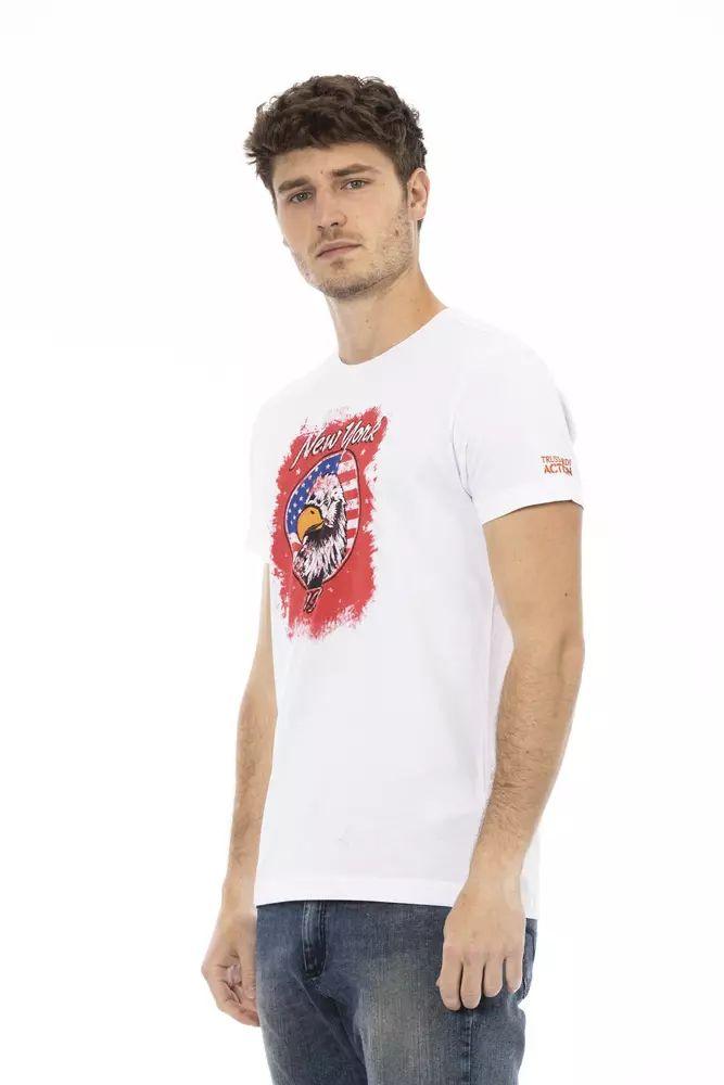 Trussardi Action Elegant White Short Sleeve Tee with Front Print - PER.FASHION