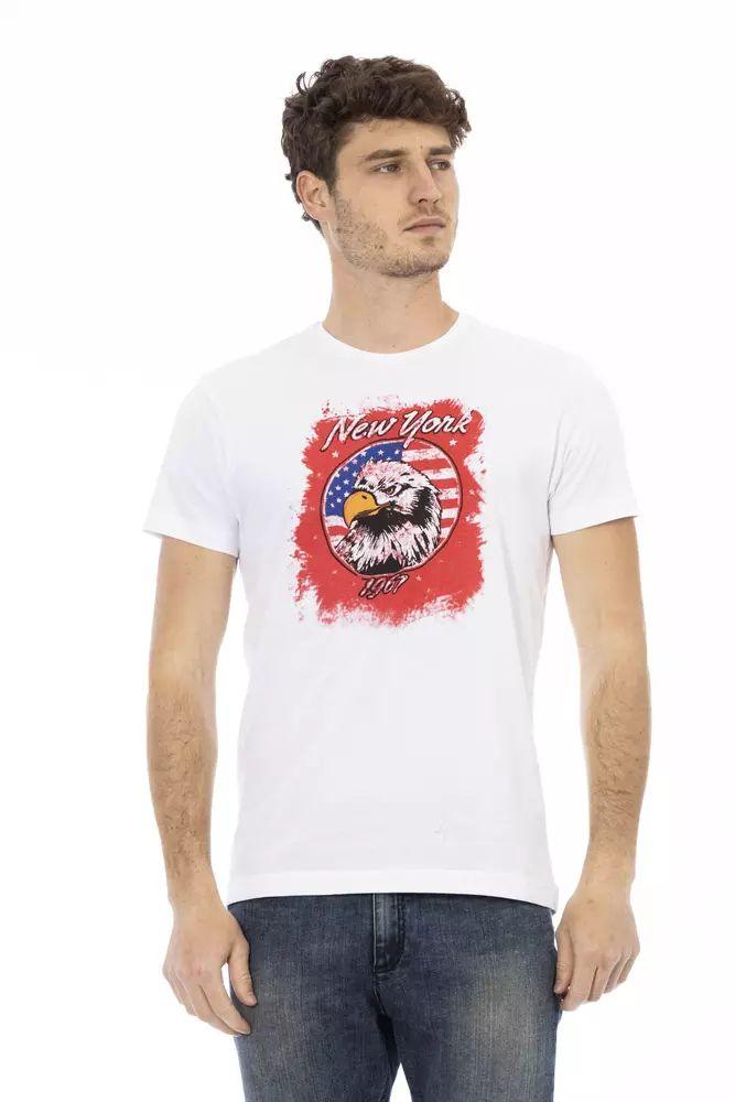 Trussardi Action Elegant White Short Sleeve Tee with Front Print - PER.FASHION