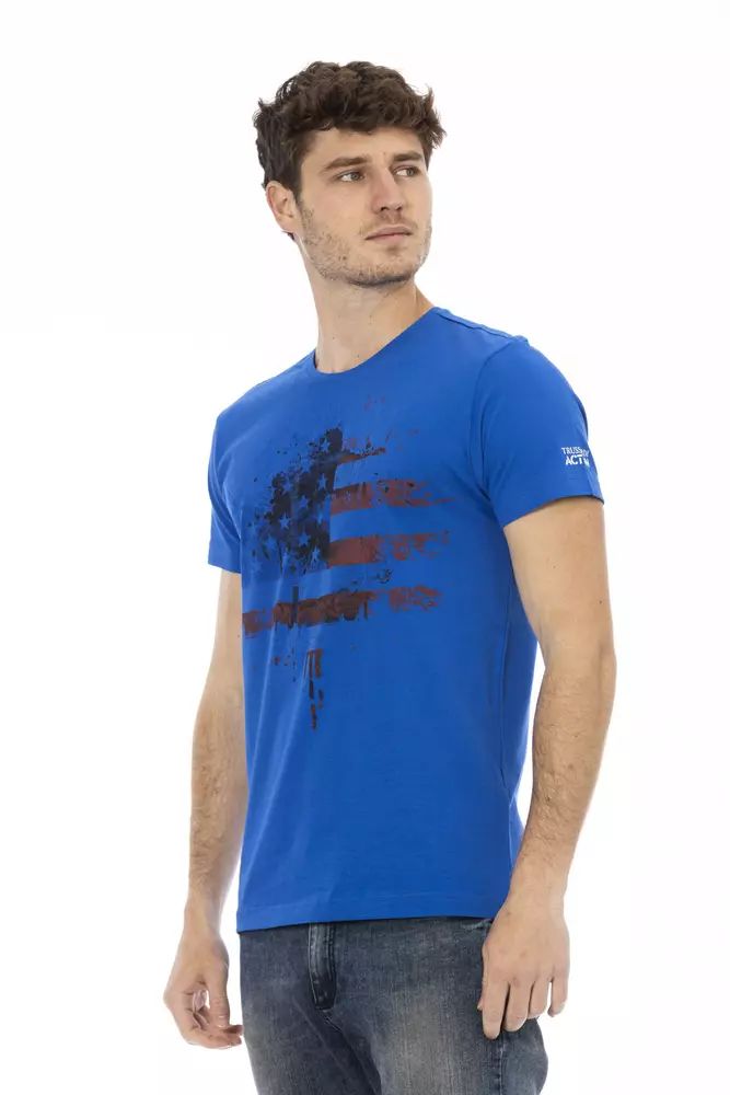 Trussardi Action Элегантная синяя футболка с короткими рукавами и принтом спереди