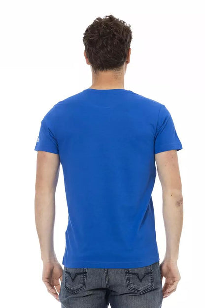Trussardi Action Элегантная синяя футболка с короткими рукавами и принтом спереди