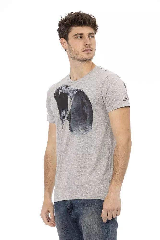 Trussardi Action Chic Gray Cotton Blend Round Neck Tee - PER.FASHION