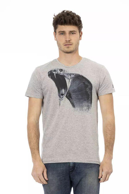 Trussardi Action Chic Gray Cotton Blend Round Neck Tee - PER.FASHION