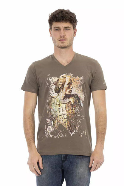 Trussardi Action Elegant V-Neck Tee with Chic Front Print - PER.FASHION