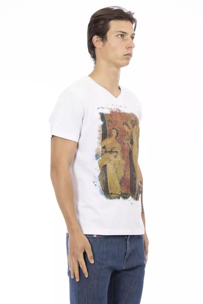 Trussardi Action Sleek V-Neck Tee with Artistic Front Print - PER.FASHION