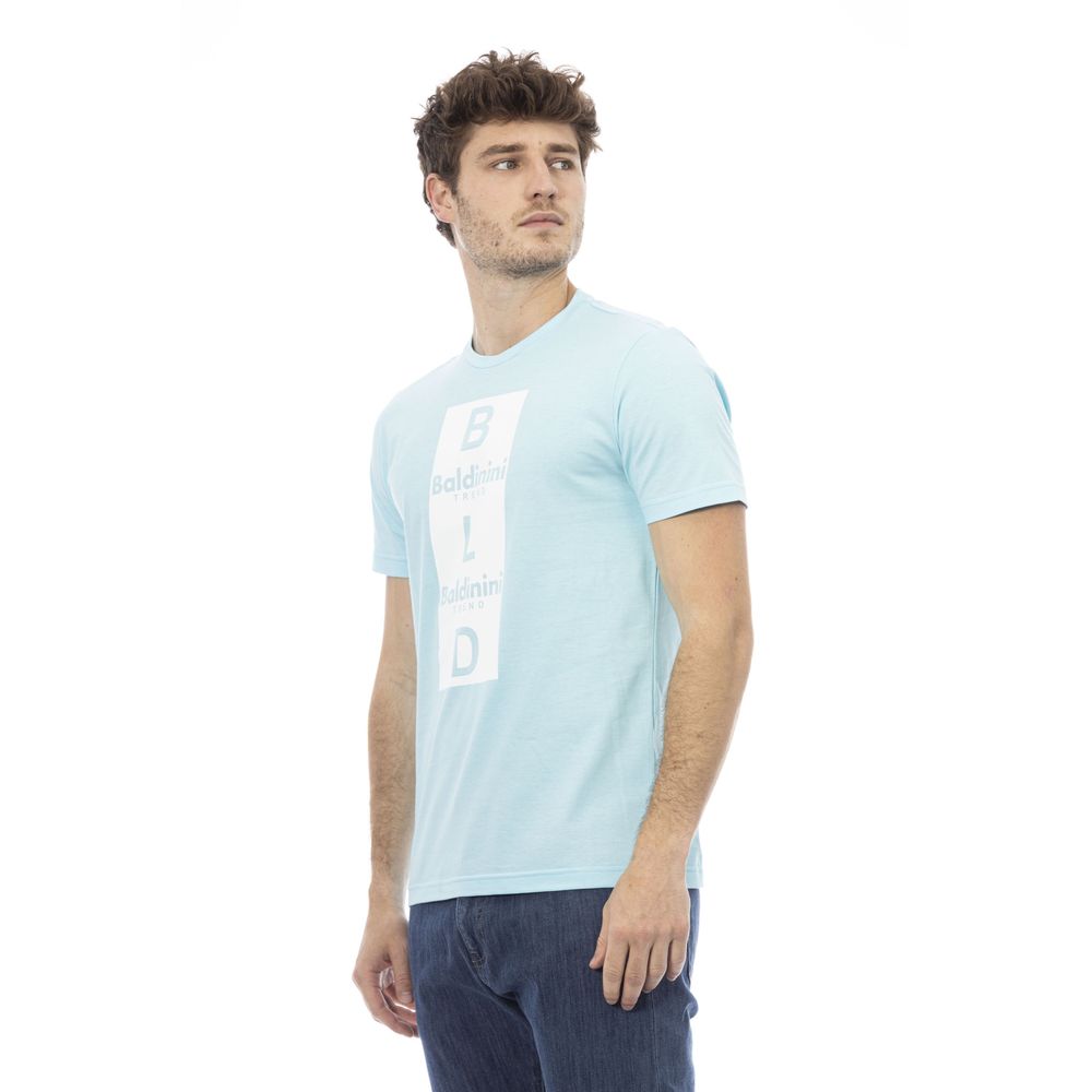 Baldinini Trend Шикарная голубая хлопковая футболка с принтом спереди