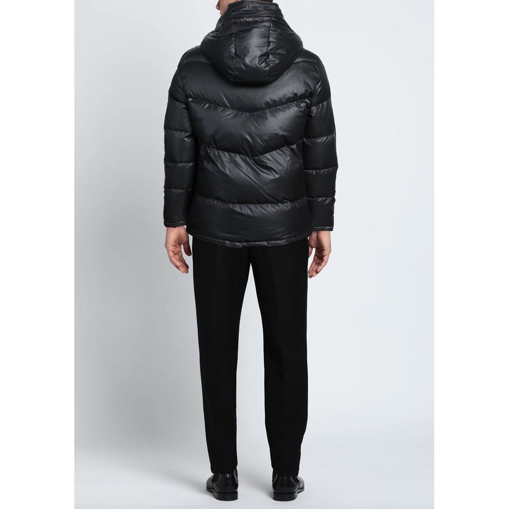 Aquascutum Elegant Black Padded Jacket with Removable Hood
