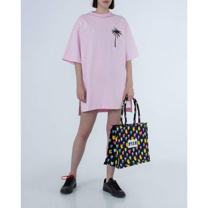 Abito T-shirt Comme Des Fuckdown Chic in cotone rosa con stampa unica