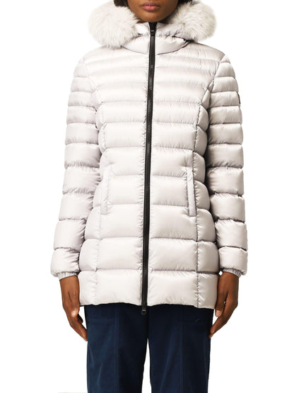 Refrigiwear Chic White Padded Down Jacket with Fur Hood - PER.FASHION