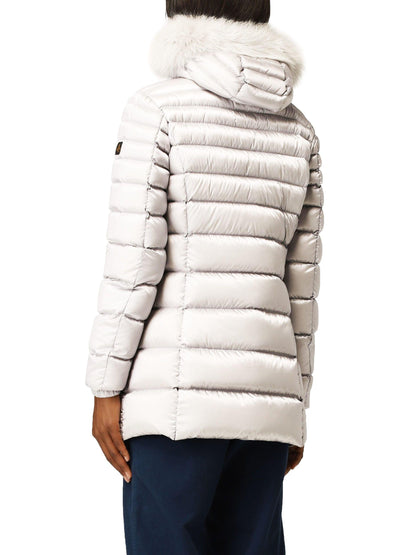 Refrigiwear Chic White Padded Down Jacket with Fur Hood - PER.FASHION