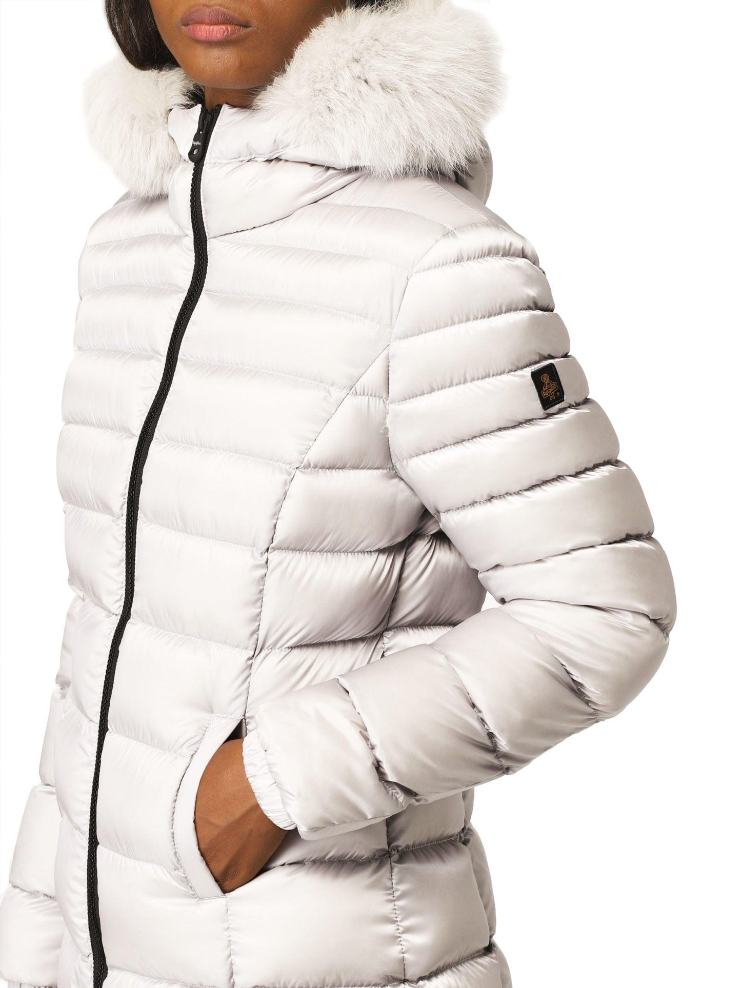Refrigiwear Chic White Padded Down Jacket with Fur Hood - PER.FASHION