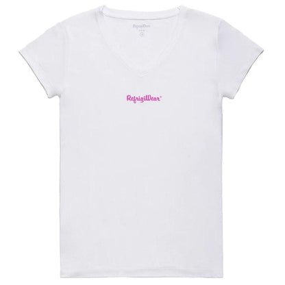 Refrigiwear Elegant V-Neck Logo Tee in Pristine White - PER.FASHION