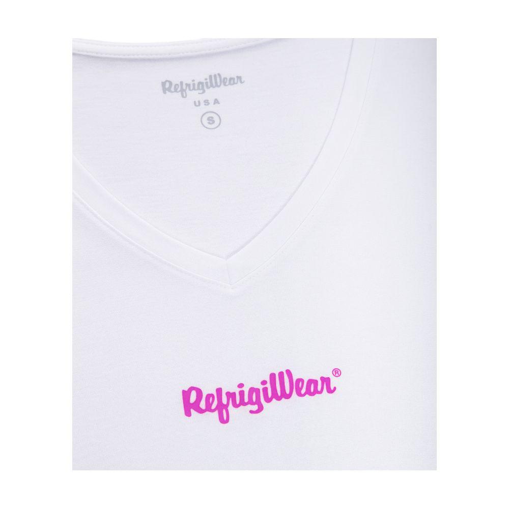 Refrigiwear Elegant V-Neck Logo Tee in Pristine White - PER.FASHION