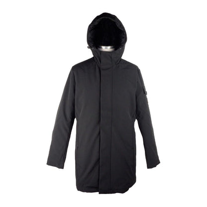 Refrigiwear Sleek Hooded Long Jacket with Zip and Button Closure - PER.FASHION