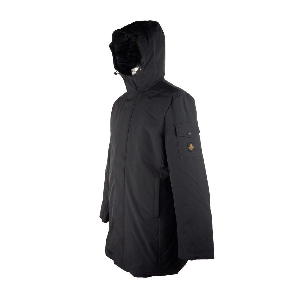 Refrigiwear Sleek Hooded Long Jacket with Zip and Button Closure - PER.FASHION