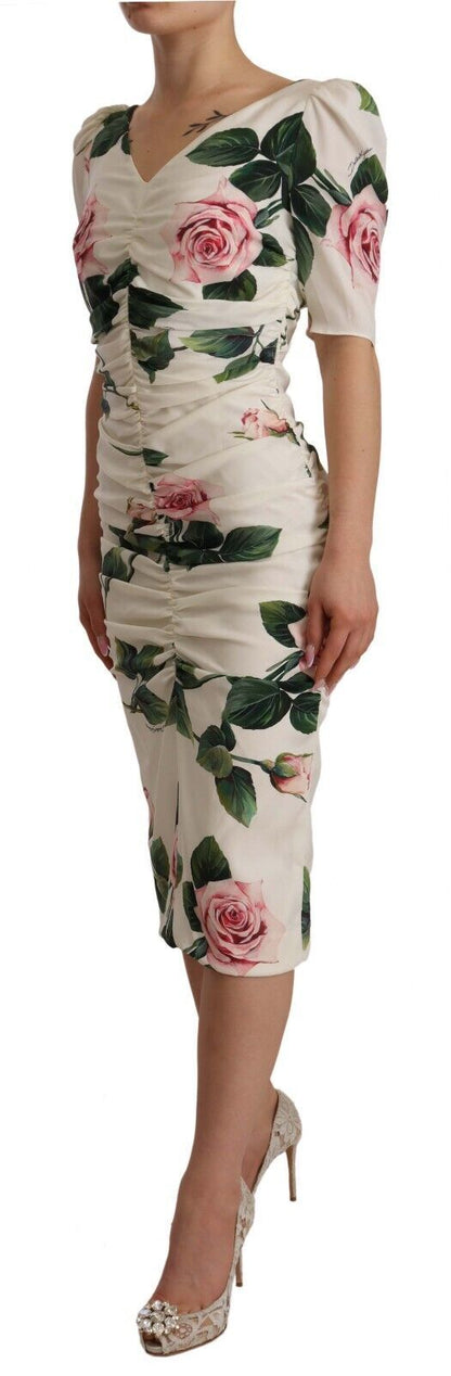 Dolce &amp; Gabbana Элегантное белое платье-футляр с цветочным принтом