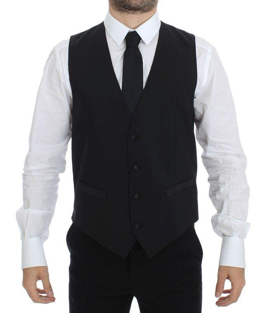 Dolce &amp; Gabbana Черное шерстяное шелковое платье-жилет и блейзер