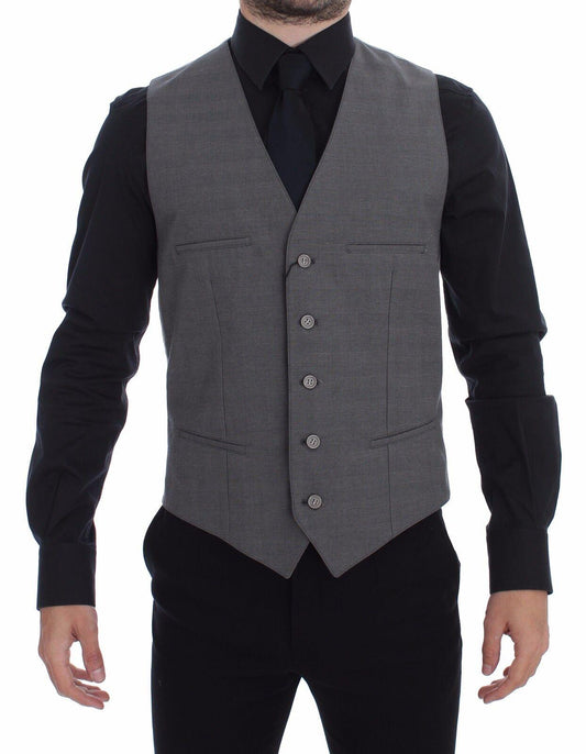 Серый хлопковый облегающий жилет Dolce &amp; Gabbana на пуговицах спереди