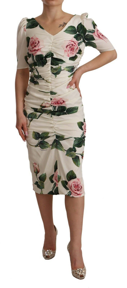 Dolce &amp; Gabbana Элегантное белое платье-футляр с цветочным принтом