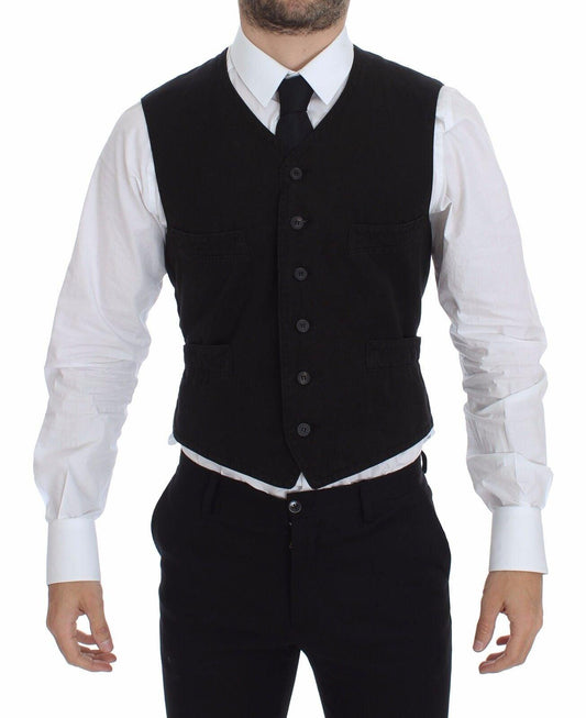 Dolce &amp; Gabbana Черное льняное хлопковое платье-жилет-блейзер