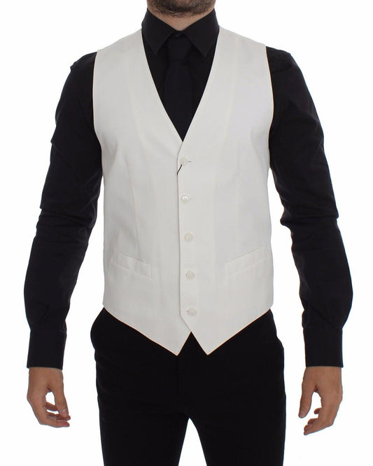 Dolce &amp; Gabbana Белое хлопково-шелковое платье-жилет и блейзер