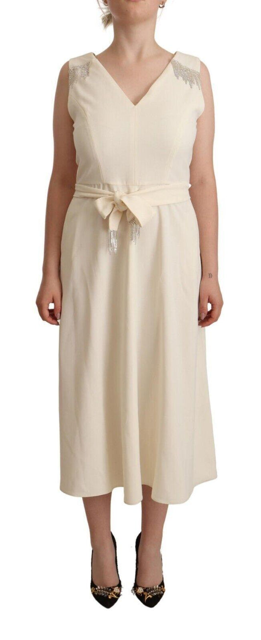 Sleeveless V-Neck A-Line Dress in Off White - PER.FASHION