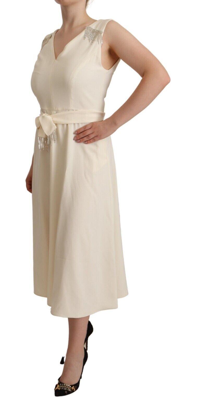 Sleeveless V-Neck A-Line Dress in Off White - PER.FASHION