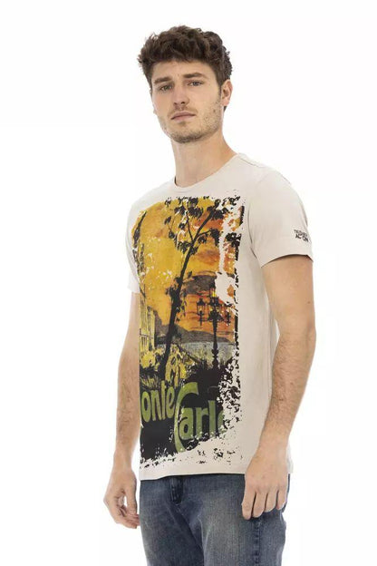 Trussardi Action Beige Round Neck Tee with Front Print - PER.FASHION