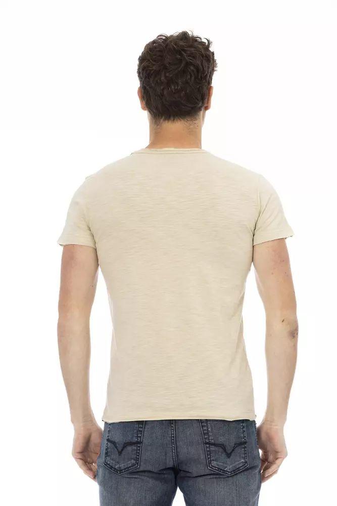 Trussardi Action Beige Short Sleeve Cotton Blend T-Shirt - PER.FASHION