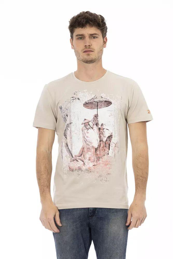 Trussardi Action Beige Short Sleeve Luxury Tee with Front Print - PER.FASHION