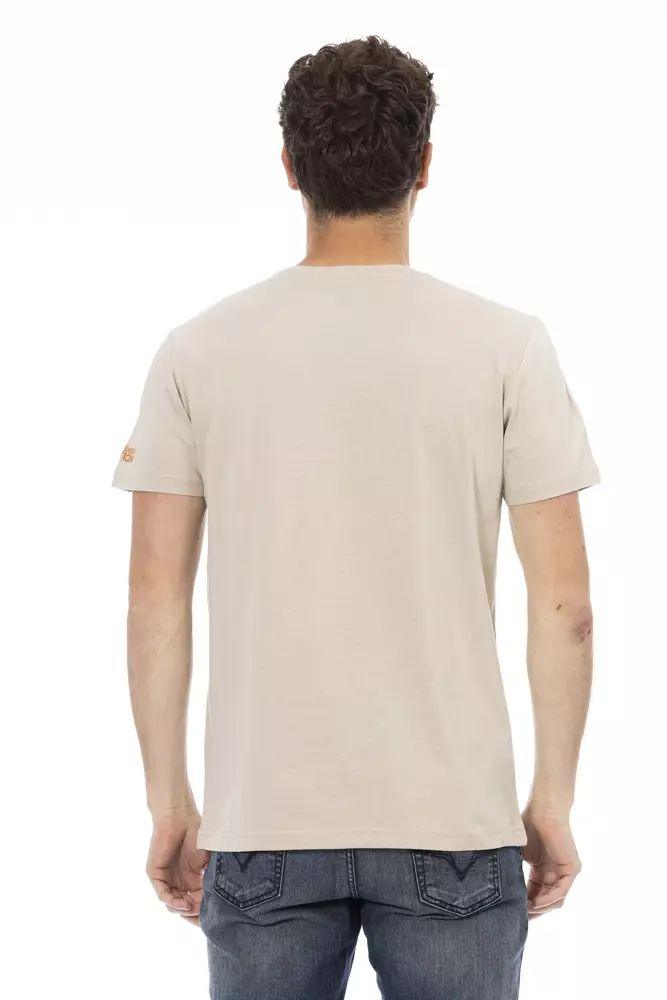Trussardi Action Beige Short Sleeve Luxury Tee with Front Print - PER.FASHION