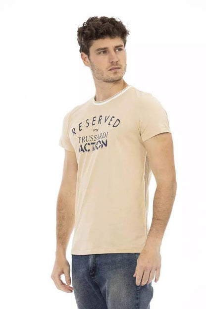 Trussardi Action Beige Short Sleeve Tee with Chic Front Print - PER.FASHION