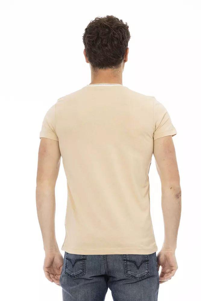 Trussardi Action Beige Short Sleeve Tee with Chic Front Print - PER.FASHION