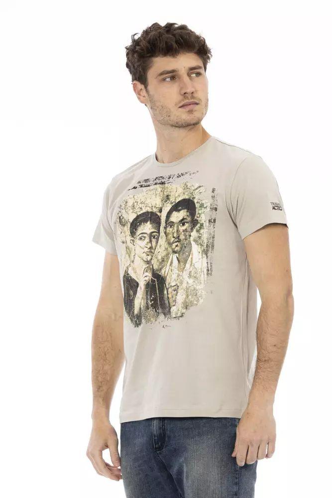 Trussardi Action Beige Short Sleeve Tee With Front Print - PER.FASHION