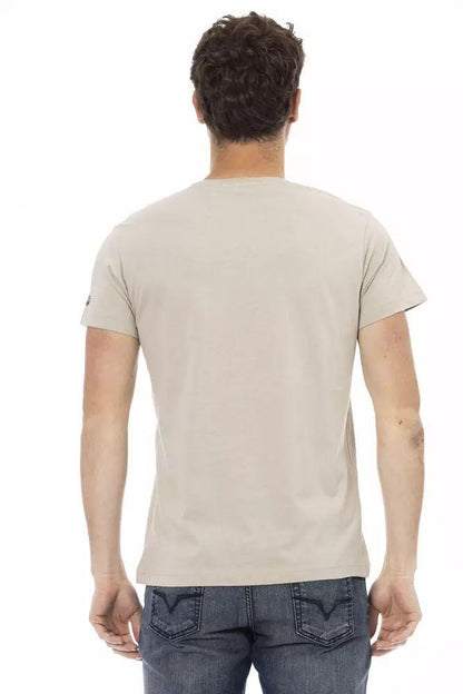 Trussardi Action Beige Short Sleeve Tee With Front Print - PER.FASHION