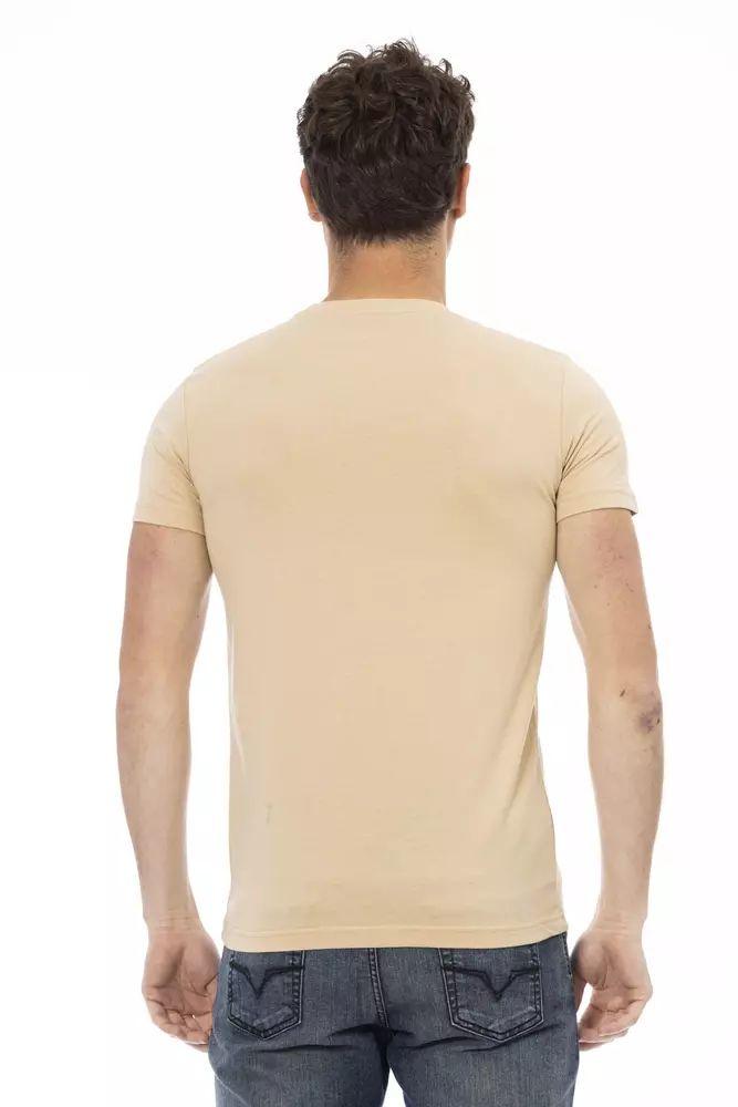 Trussardi Action Beige Short Sleeve Tee with Sleek Print - PER.FASHION