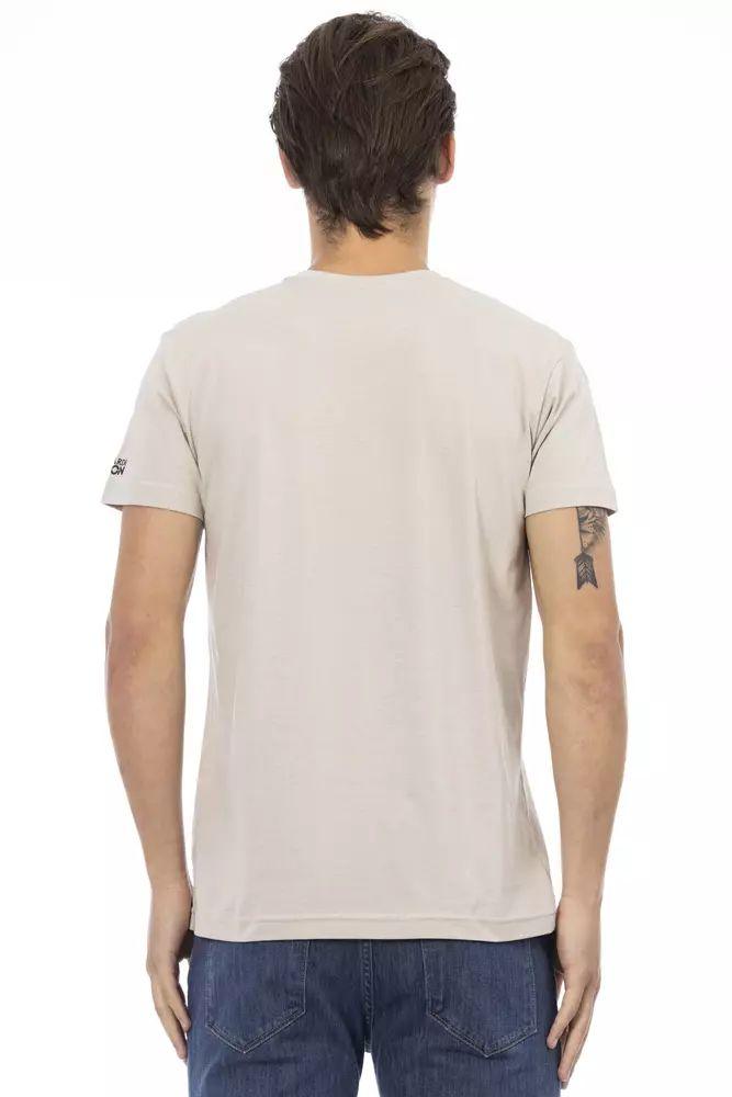 Trussardi Action Beige V-Neck Tee with Front Print - PER.FASHION