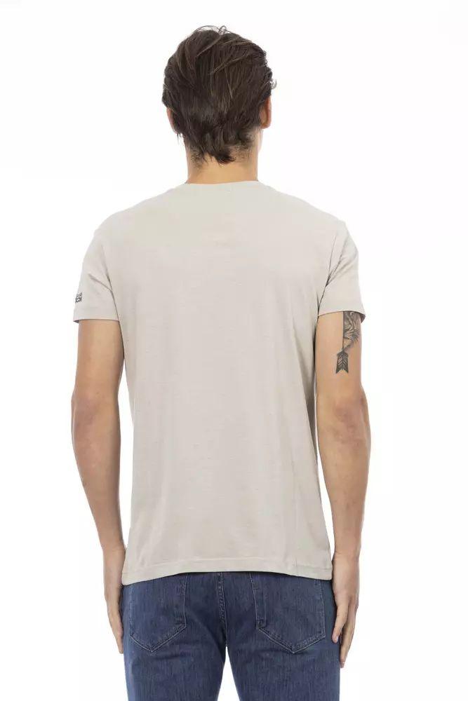 Trussardi Action Chic Beige V-Neck Tee With Front Print - PER.FASHION