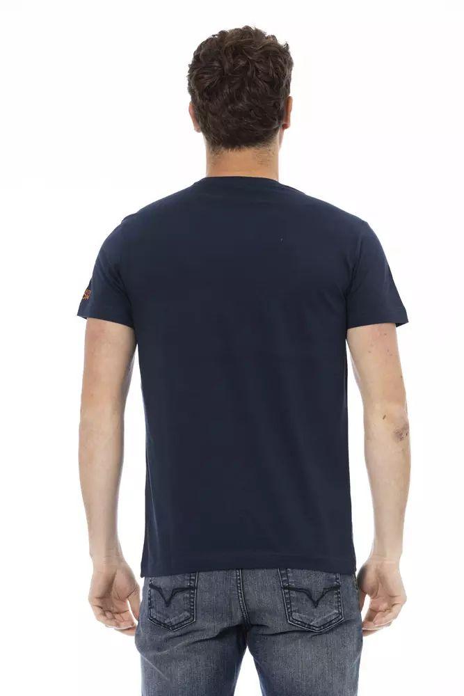 Trussardi Action Chic Blue Short Sleeve Tee with Front Print - PER.FASHION