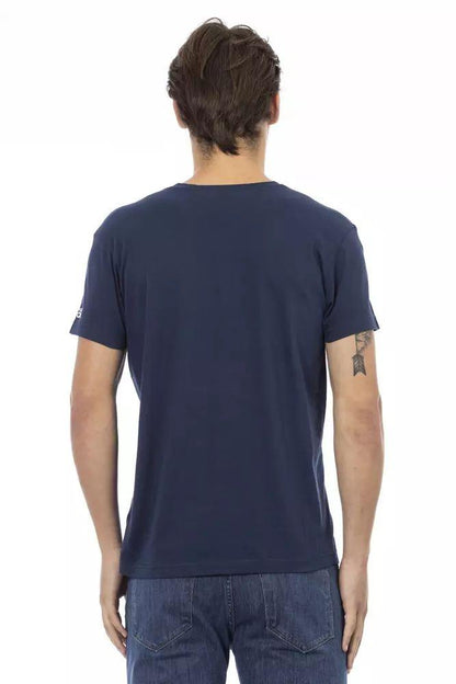 Trussardi Action Chic Blue V-Neck Tee with Bold Front Print - PER.FASHION
