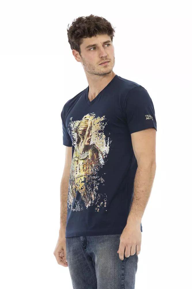 Trussardi Action Chic Blue V-Neck Tee with Elegant Front Print - PER.FASHION