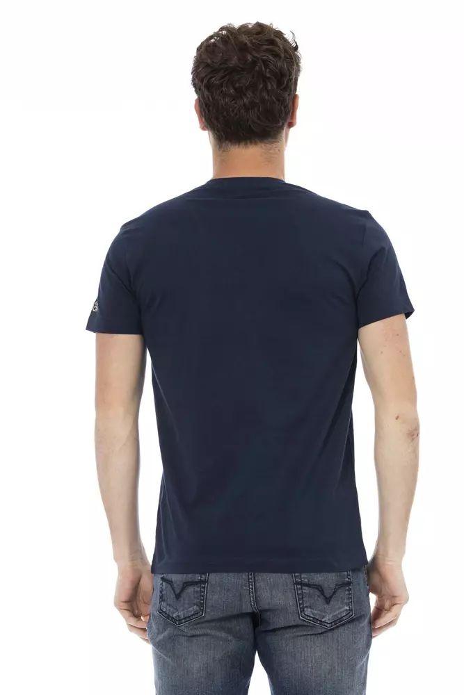 Trussardi Action Chic Blue V-Neck Tee with Elegant Front Print - PER.FASHION