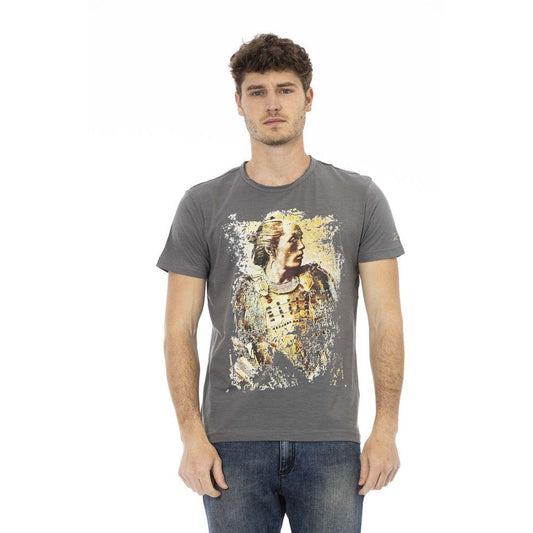 Trussardi Action Chic Gray Cotton Tee with Statement Print - PER.FASHION