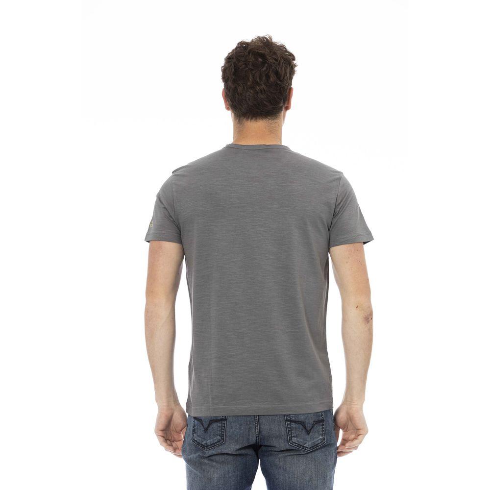 Trussardi Action Chic Gray Cotton Tee with Statement Print - PER.FASHION