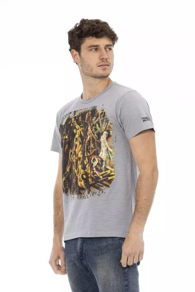 Trussardi Action Chic Gray Short Sleeve T-Shirt with Unique Print - PER.FASHION