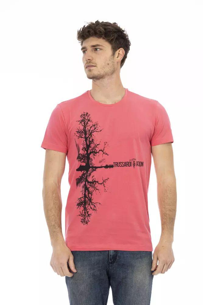 Trussardi Action Chic Pink Short Sleeve Tee with Unique Front Print - PER.FASHION