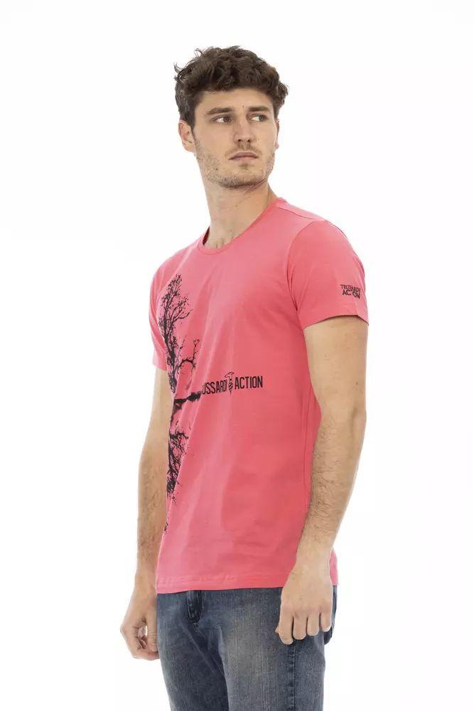 Trussardi Action Chic Pink Short Sleeve Tee with Unique Front Print - PER.FASHION